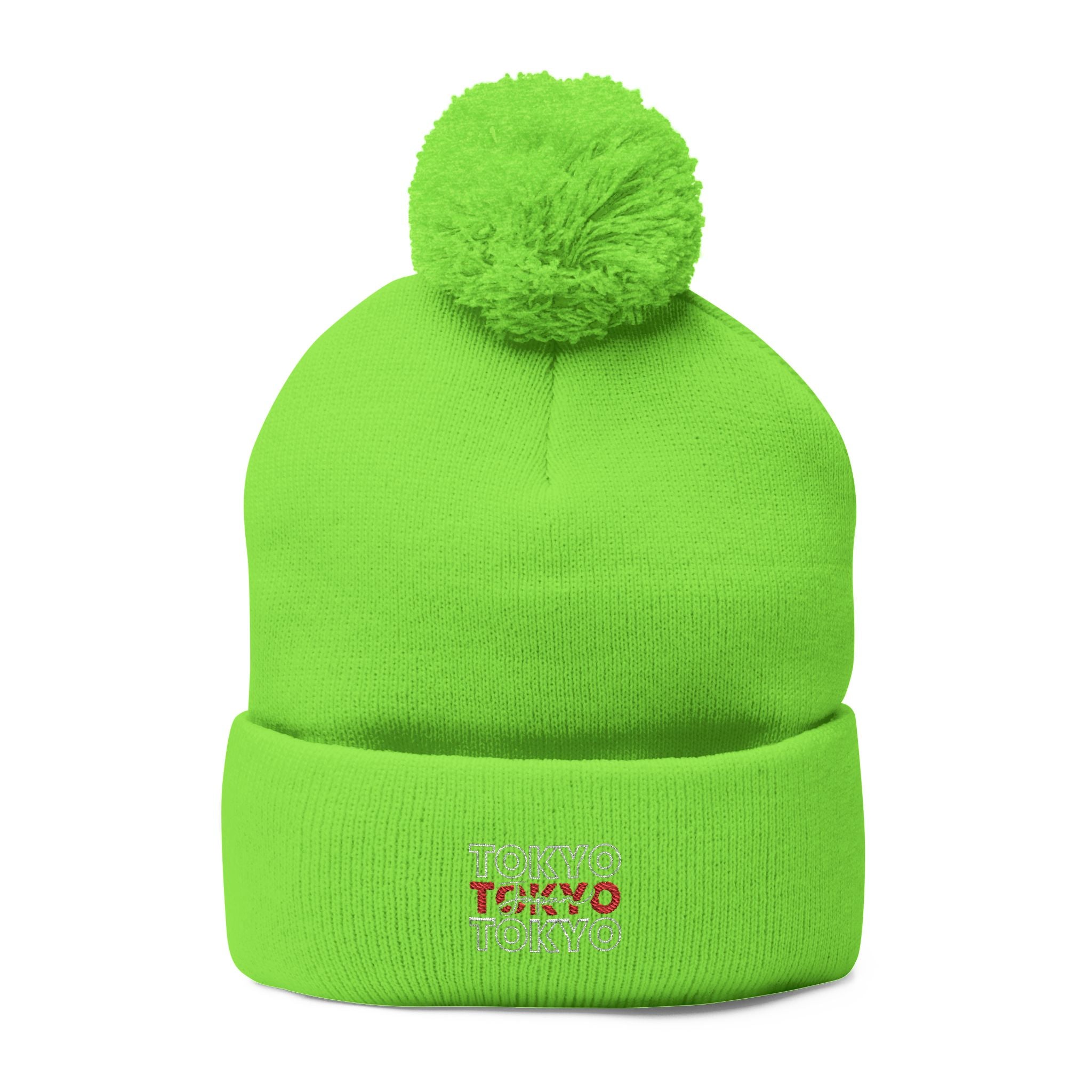 Embroidered 'Tokyo' Pom-Pom Knit Beanie – Cozy Travel & Winter Hat