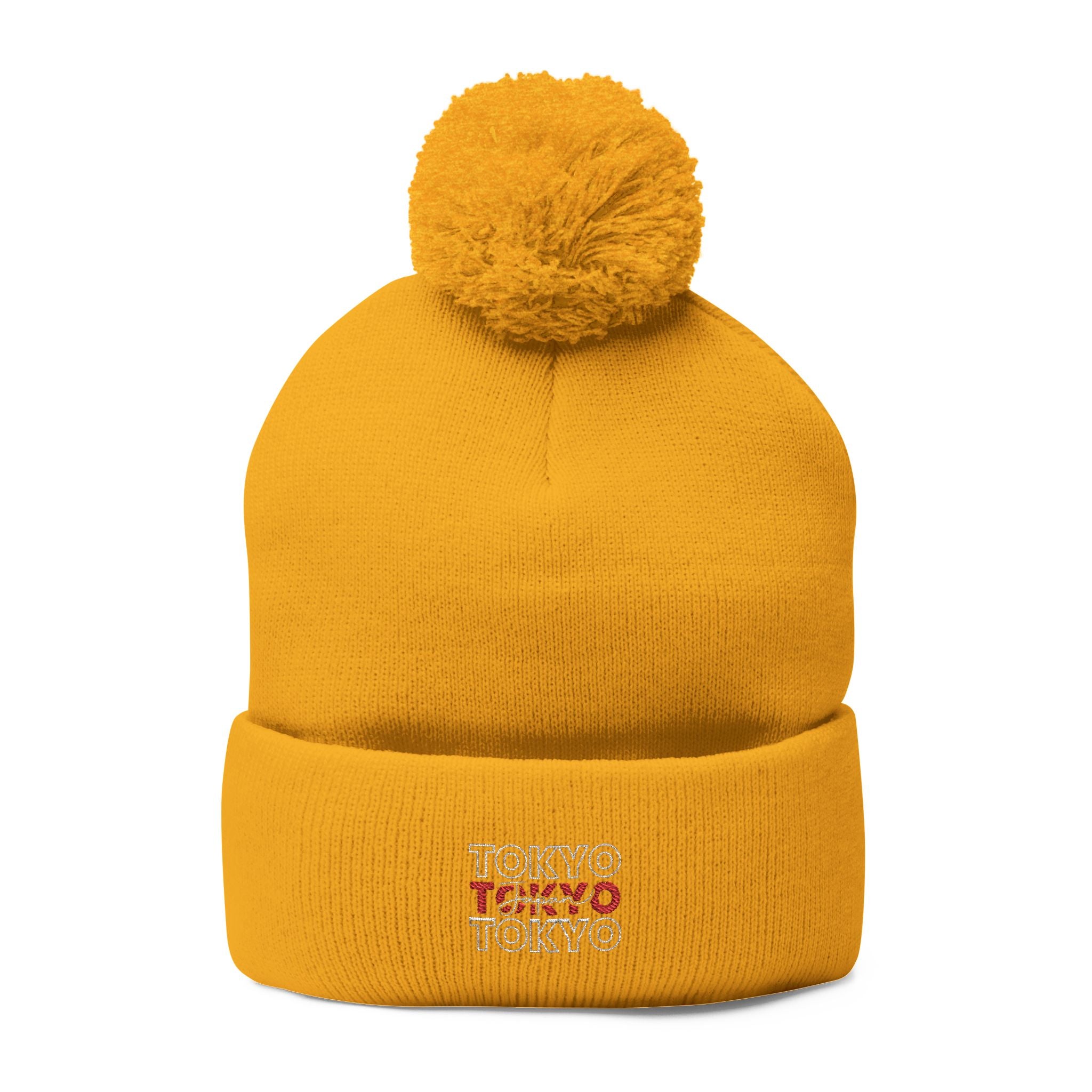 Embroidered 'Tokyo' Pom-Pom Knit Beanie – Cozy Travel & Winter Hat