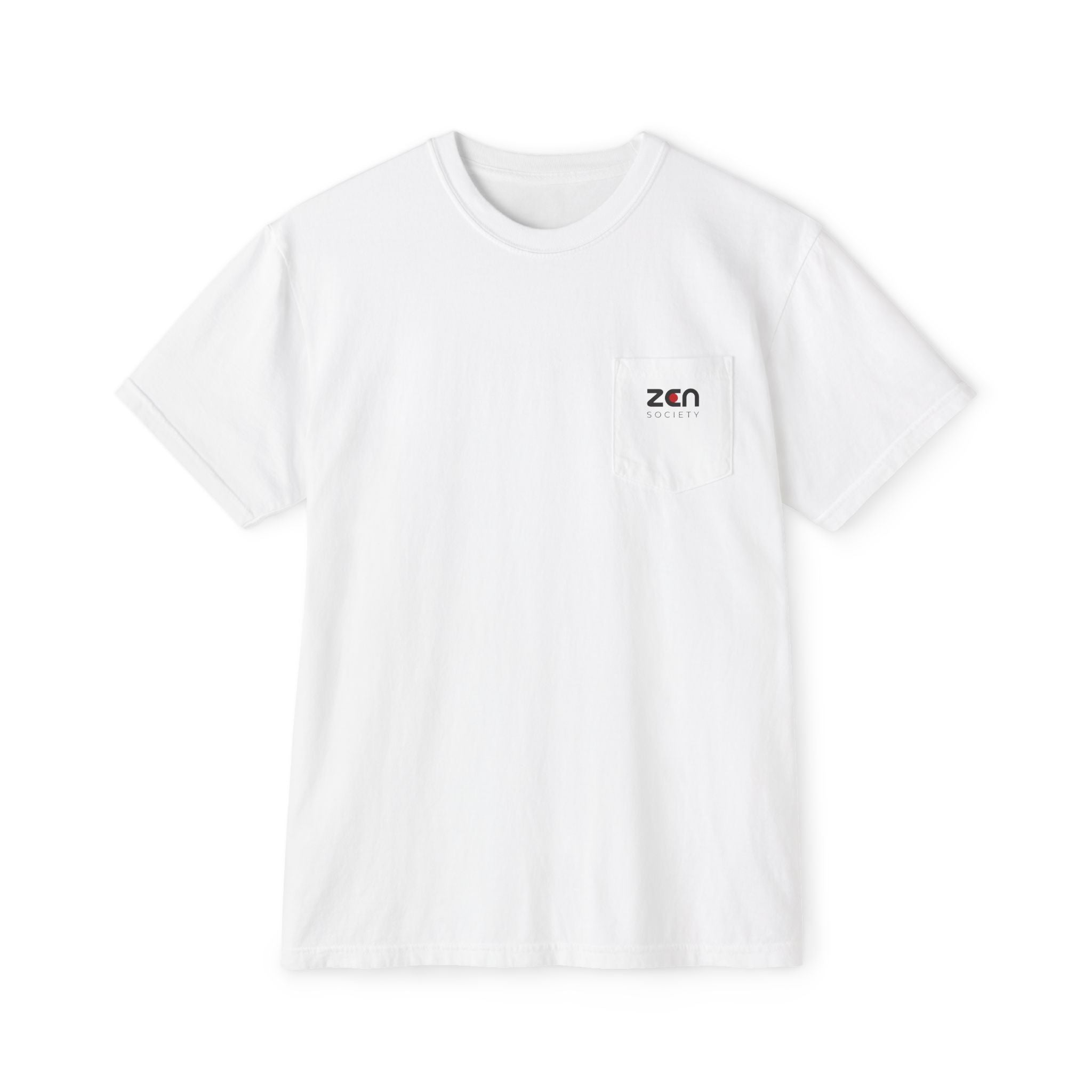 Zen Pocket T‑Shirt — Minimalist White Pocket Tee with Small 'ZEN' Logo