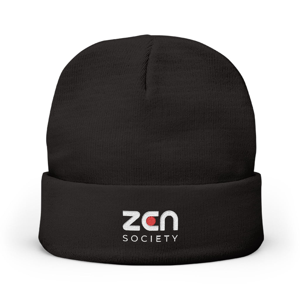 Embroidered 'zan society' Knit Beanie — Cozy Winter Logo Hat