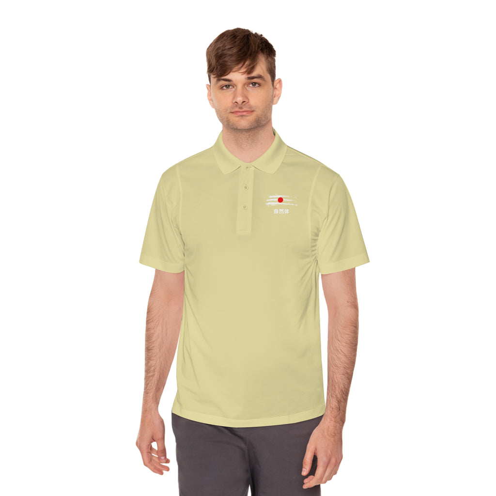 Men's White Sport Polo Shirt — Minimal Red Dot Chest Logo