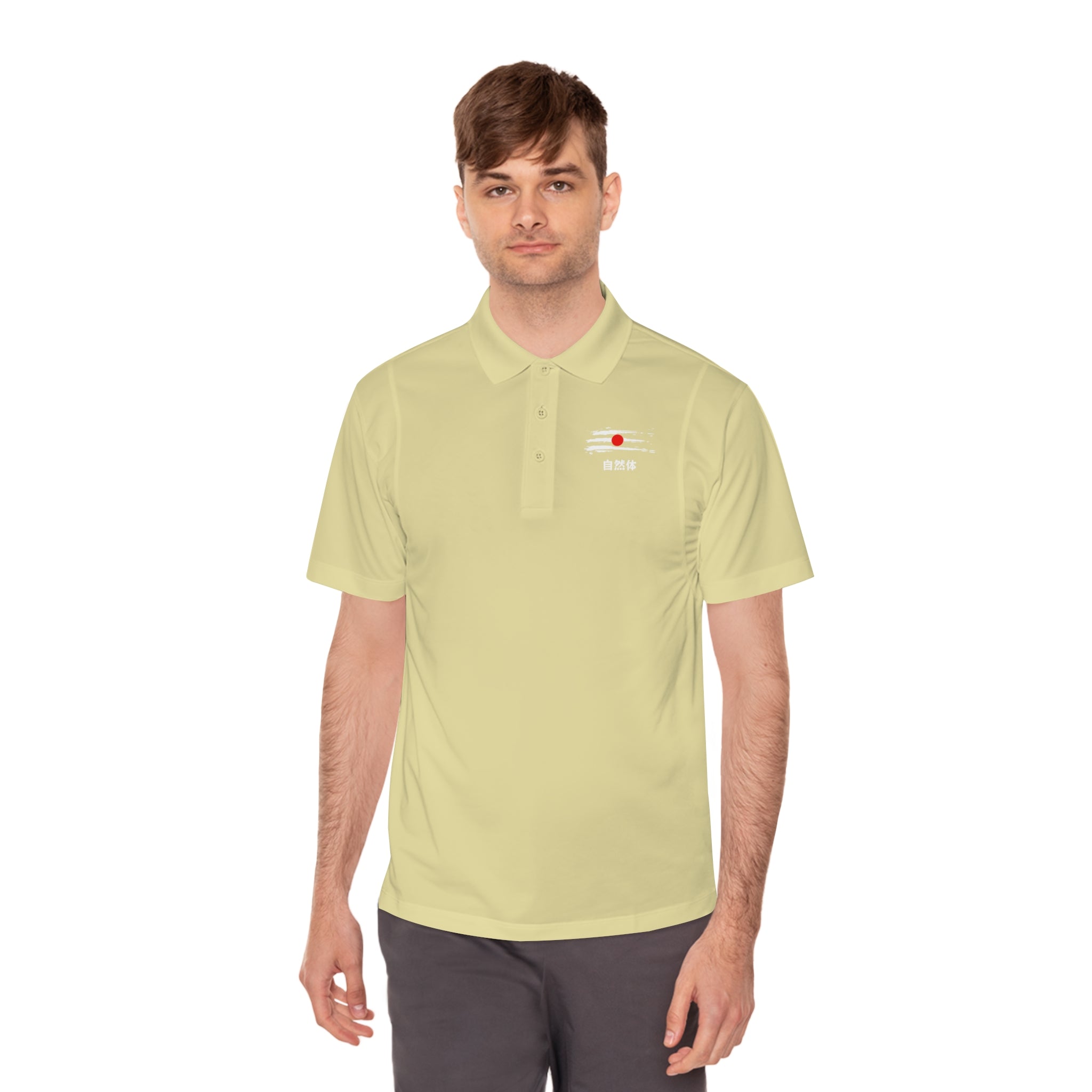 Men's White Sport Polo Shirt — Minimal Red Dot Chest Logo