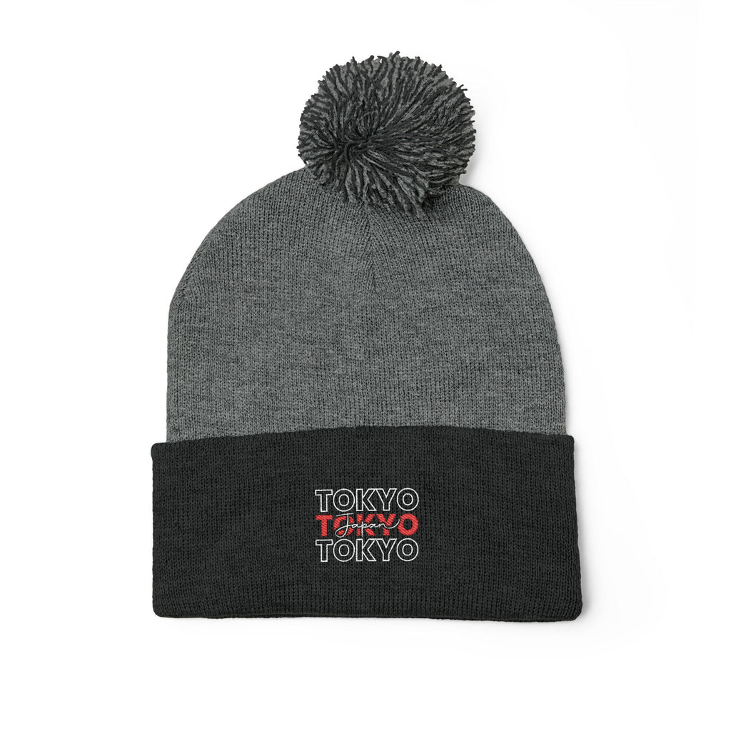 Embroidered 'Tokyo' Pom-Pom Knit Beanie – Cozy Travel & Winter Hat