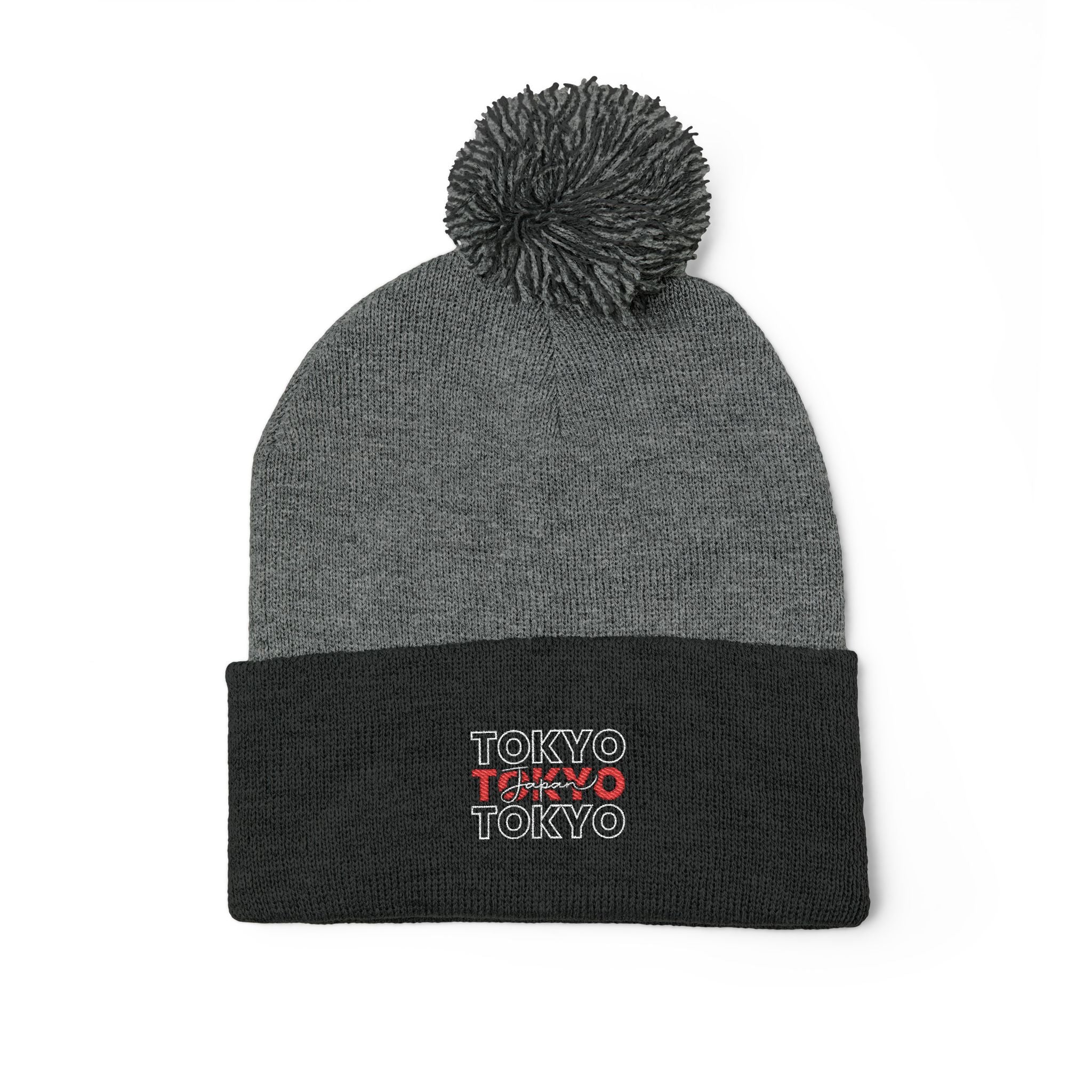 Embroidered 'Tokyo' Pom-Pom Knit Beanie – Cozy Travel & Winter Hat