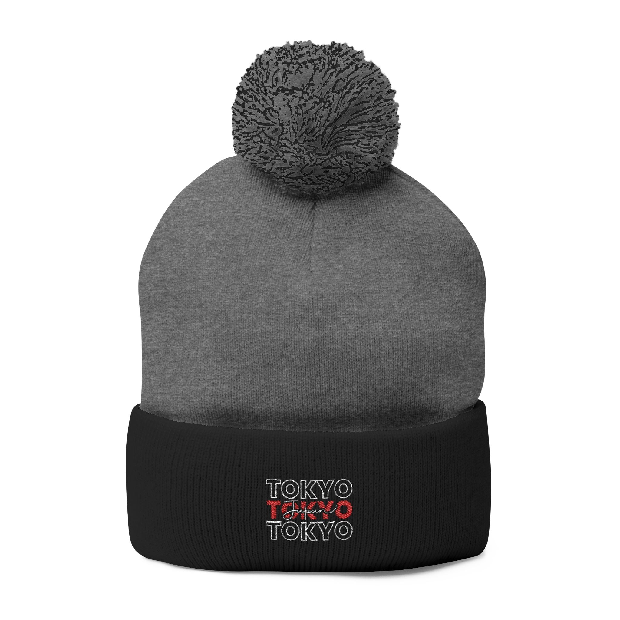 Embroidered 'Tokyo' Pom-Pom Knit Beanie – Cozy Travel & Winter Hat
