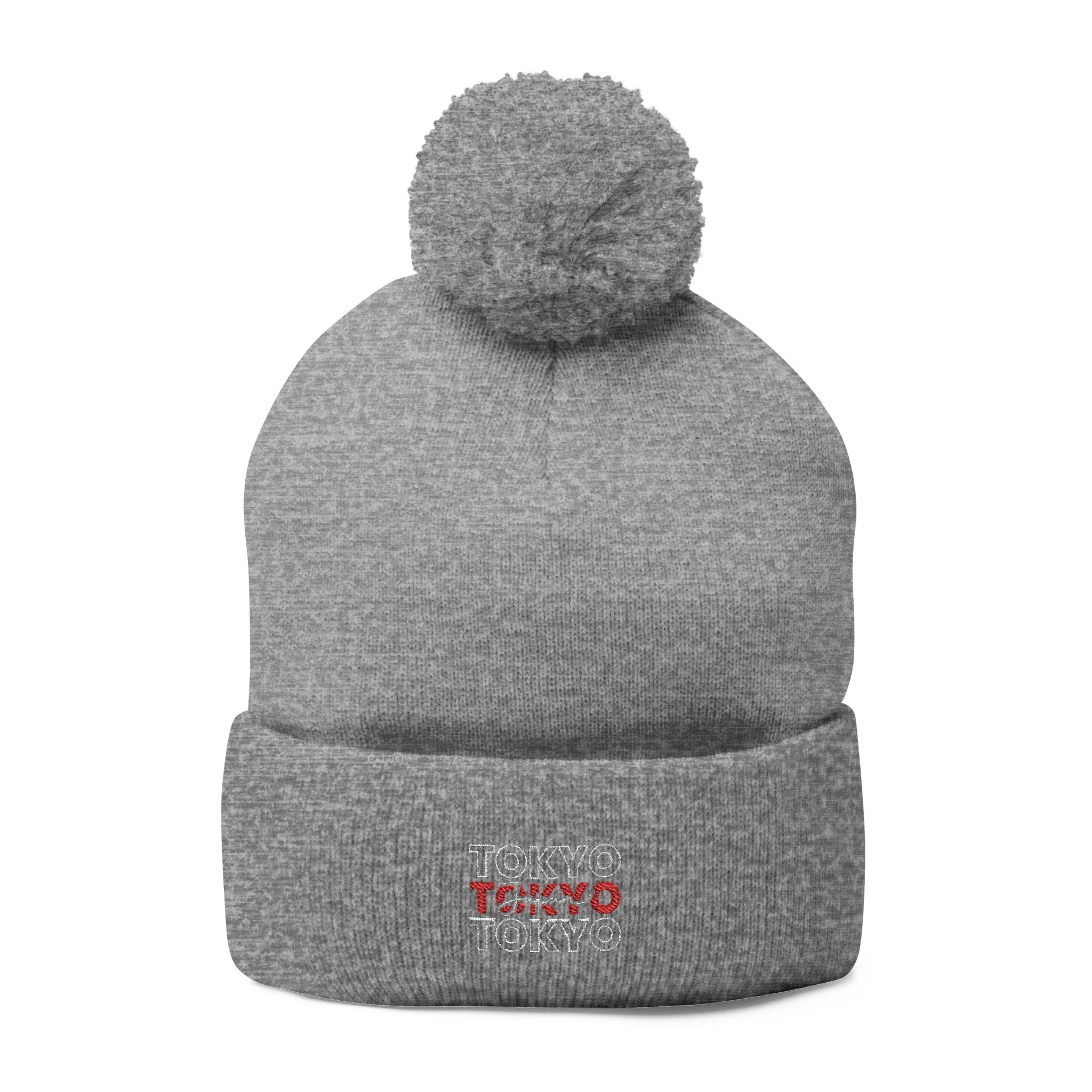 Embroidered 'Tokyo' Pom-Pom Knit Beanie – Cozy Travel & Winter Hat