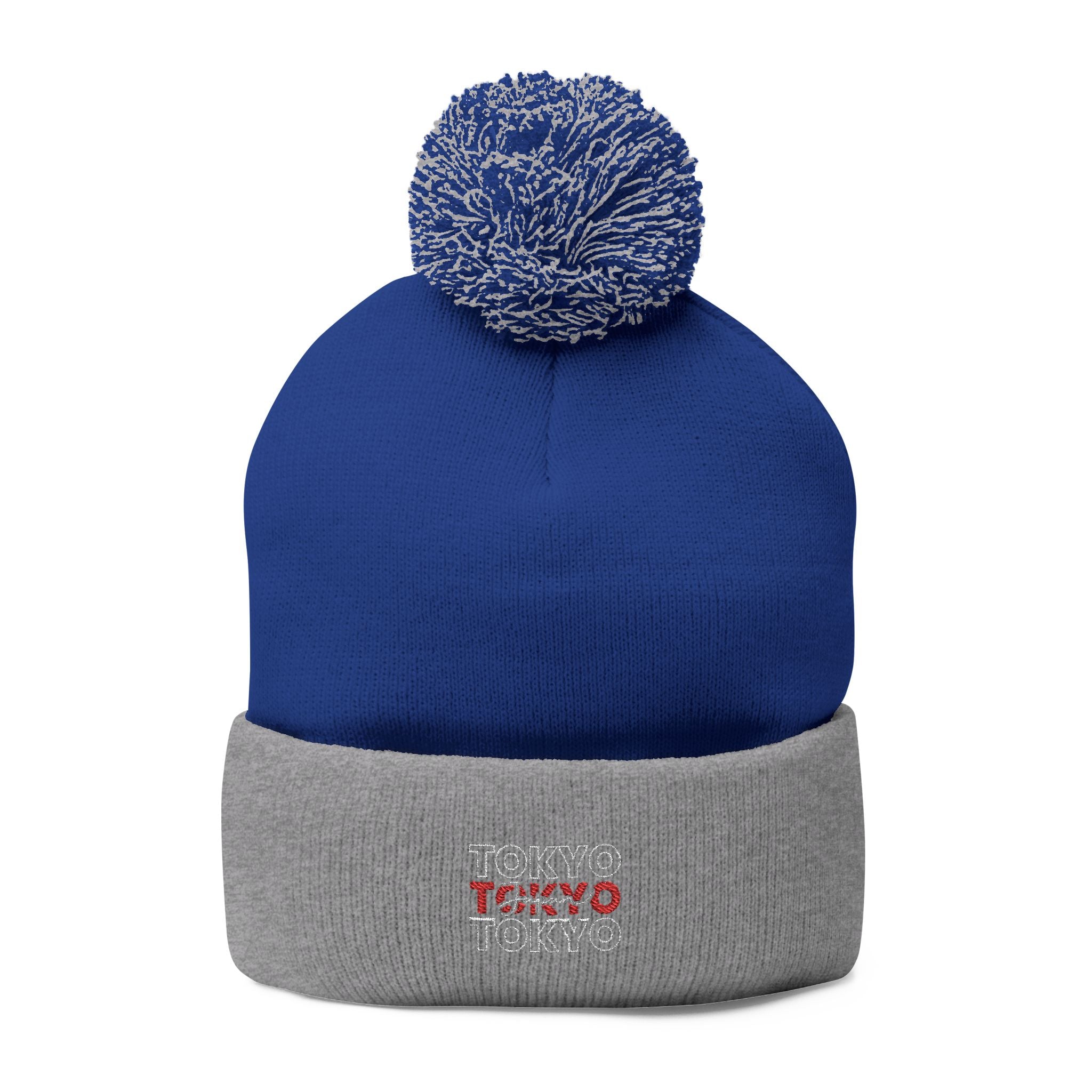 Embroidered 'Tokyo' Pom-Pom Knit Beanie – Cozy Travel & Winter Hat