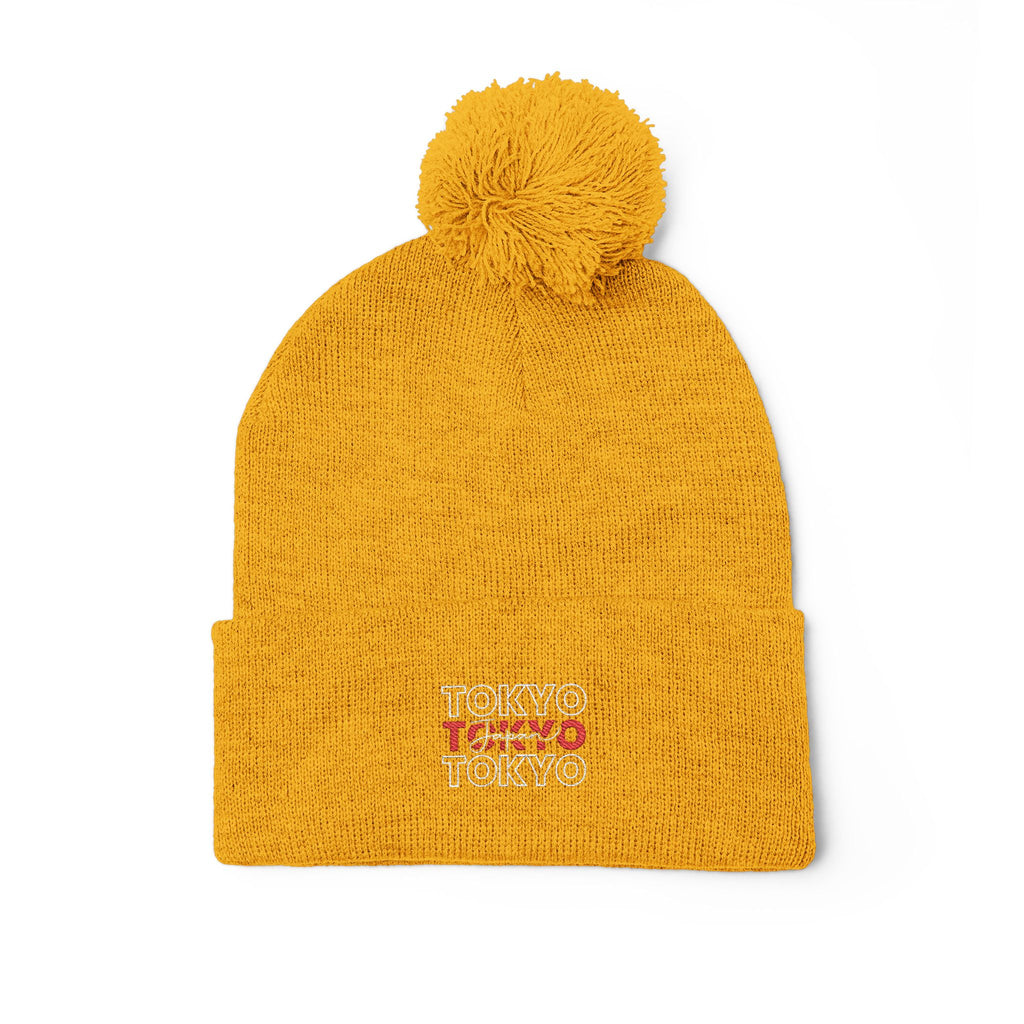 Embroidered 'Tokyo' Pom-Pom Knit Beanie – Cozy Travel & Winter Hat