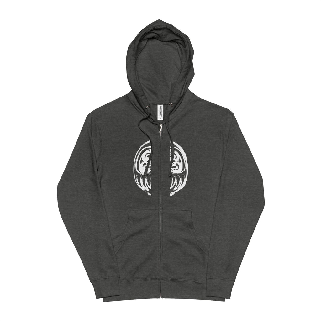 Green Minimal Crescent Zip-Up Hoodie — Simple Moon Graphic Fleece Jacket
