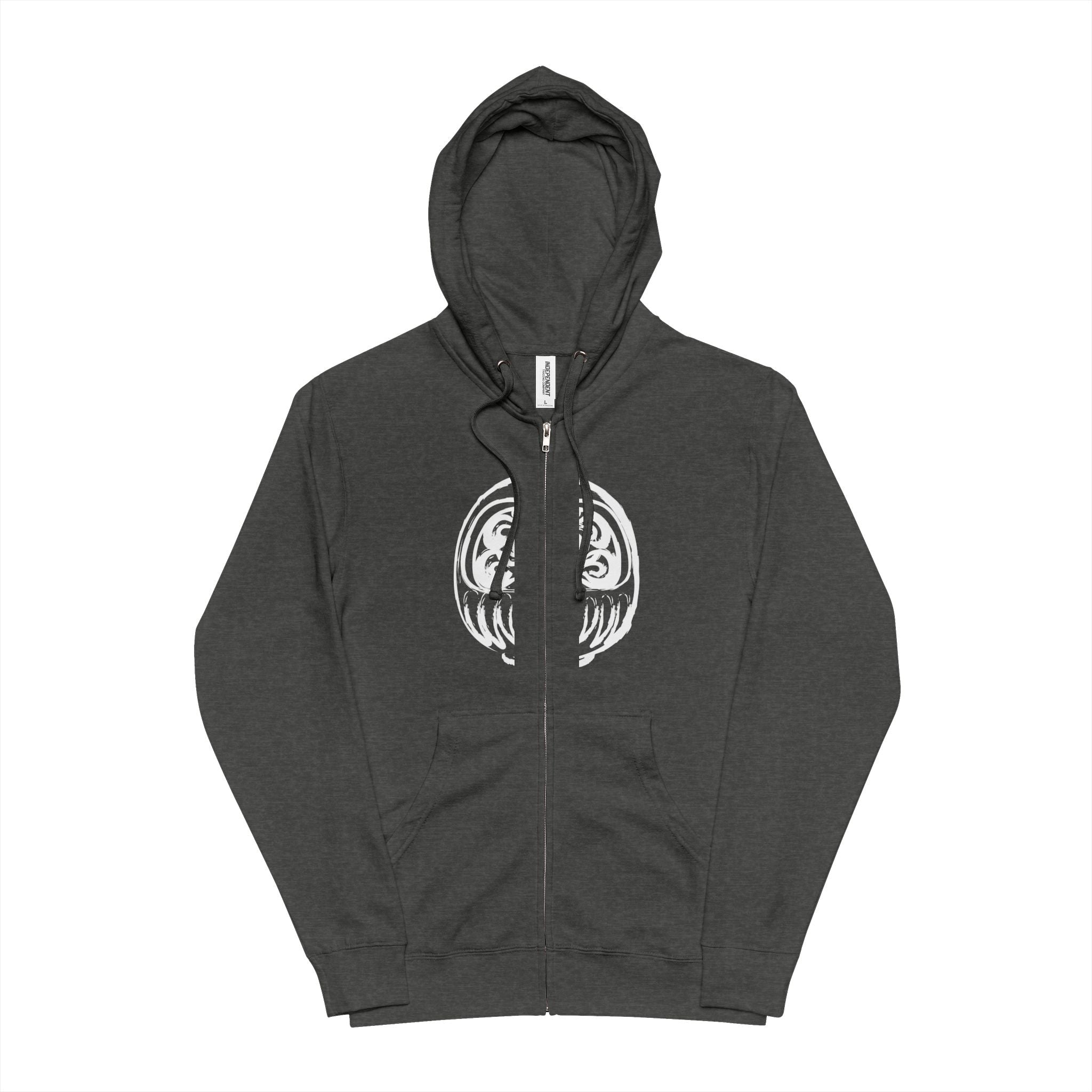 Green Minimal Crescent Zip-Up Hoodie — Simple Moon Graphic Fleece Jacket