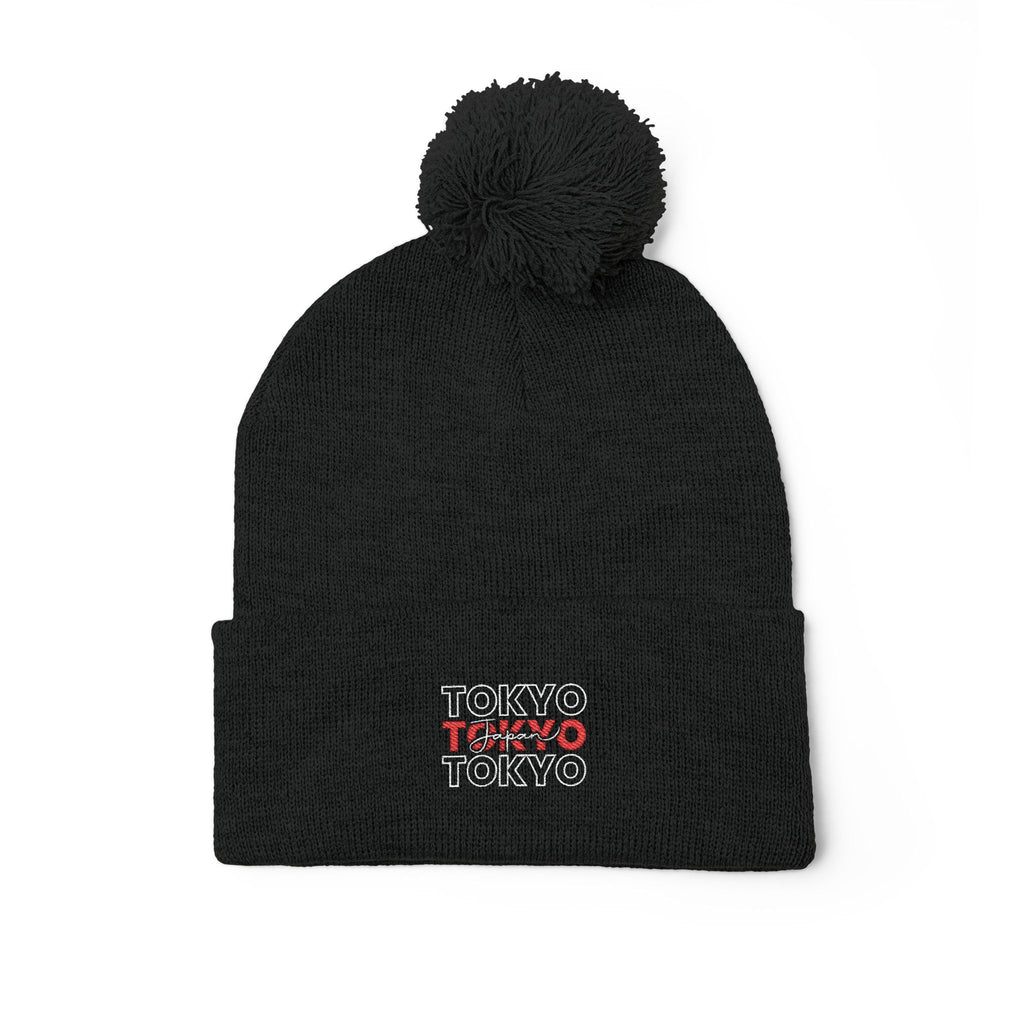 Embroidered 'Tokyo' Pom-Pom Knit Beanie – Cozy Travel & Winter Hat