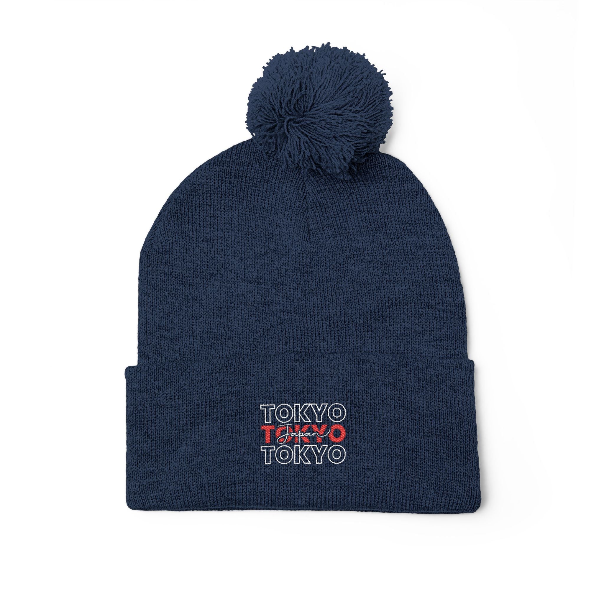 Embroidered 'Tokyo' Pom-Pom Knit Beanie – Cozy Travel & Winter Hat