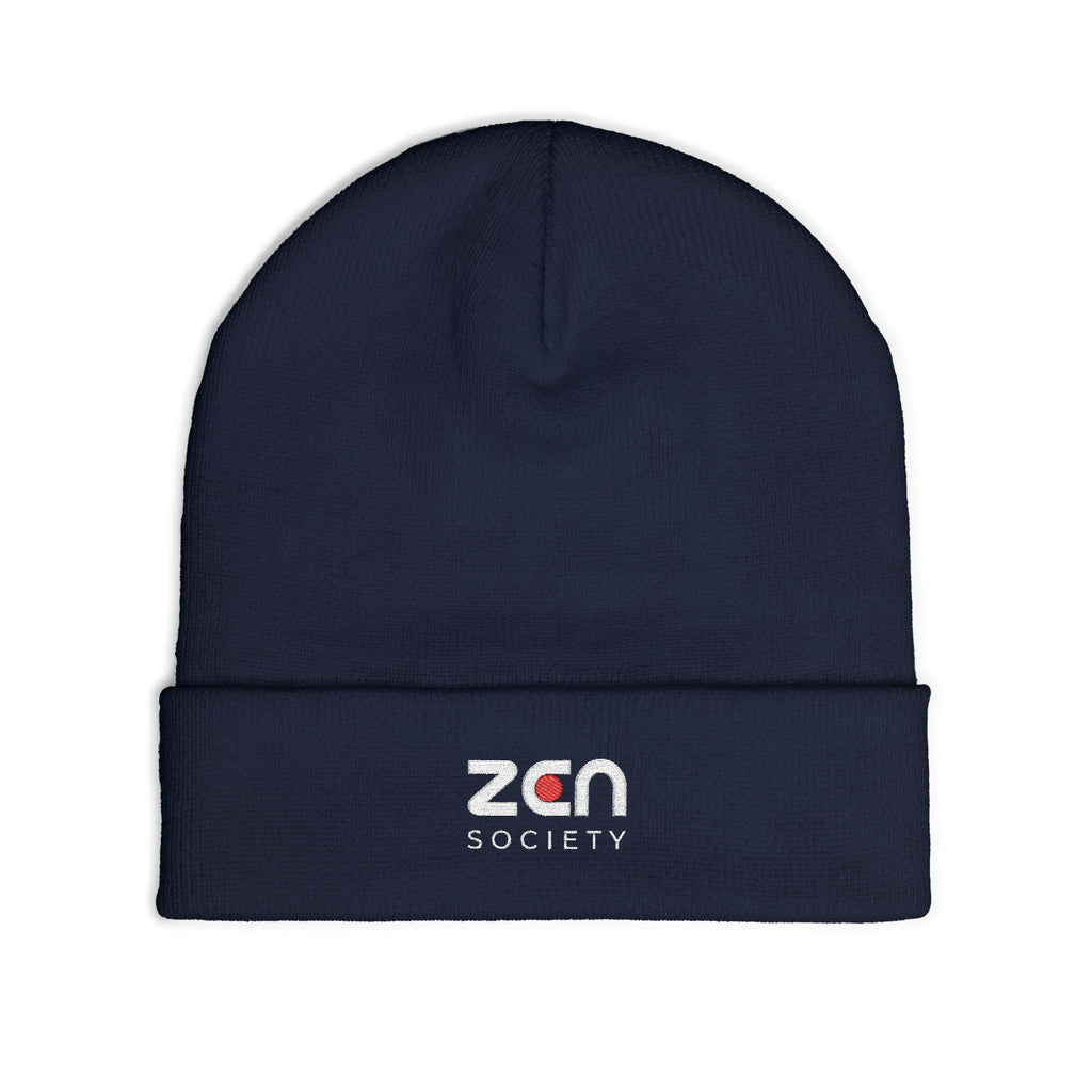 Embroidered 'zan society' Knit Beanie — Cozy Winter Logo Hat