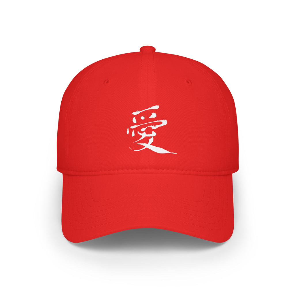 Red Low-Profile Cap with White '愛' (Love) Kanji — Casual Asian-Inspired Baseball Hat