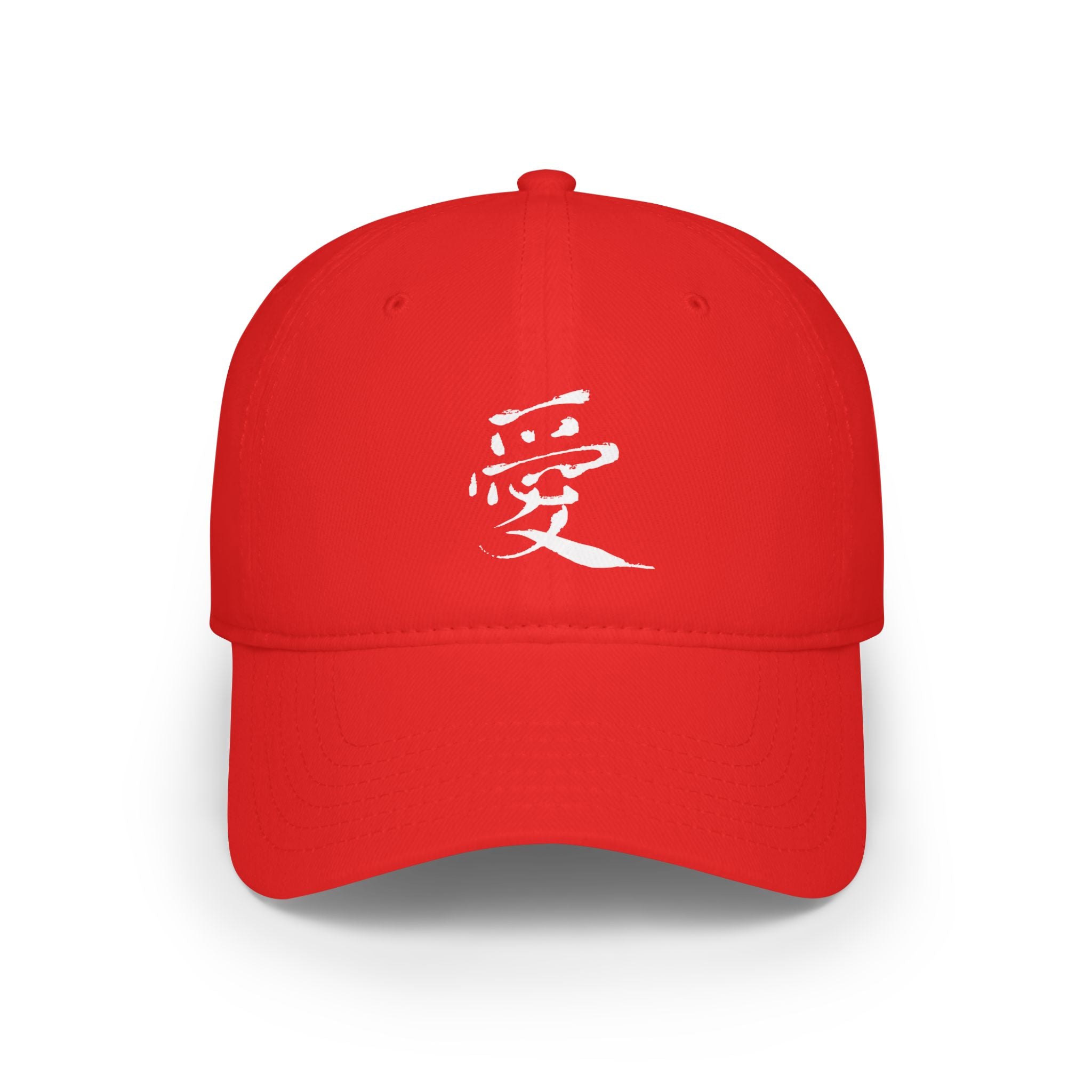 Red Low-Profile Cap with White '愛' (Love) Kanji — Casual Asian-Inspired Baseball Hat