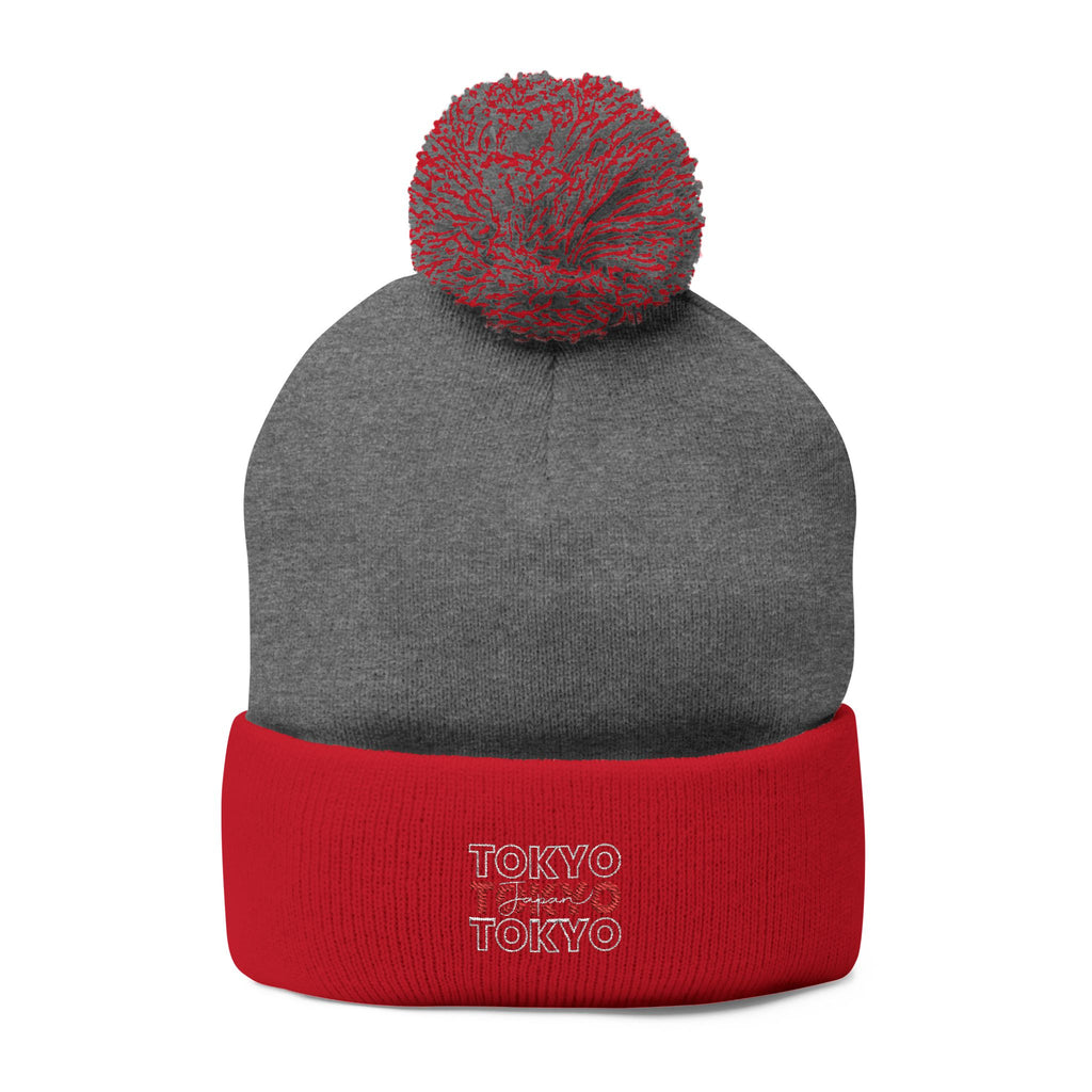 Embroidered 'Tokyo' Pom-Pom Knit Beanie – Cozy Travel & Winter Hat