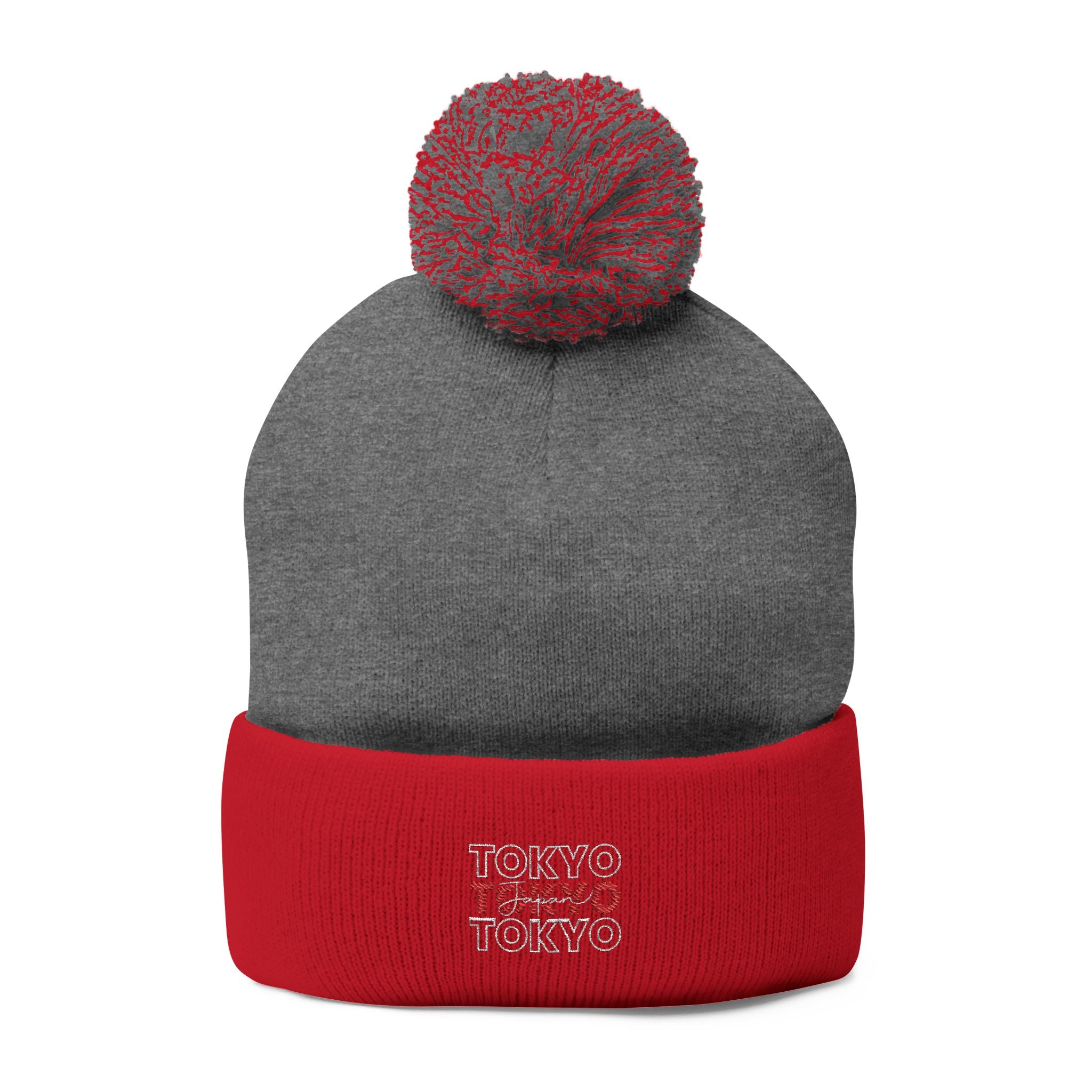 Embroidered 'Tokyo' Pom-Pom Knit Beanie – Cozy Travel & Winter Hat