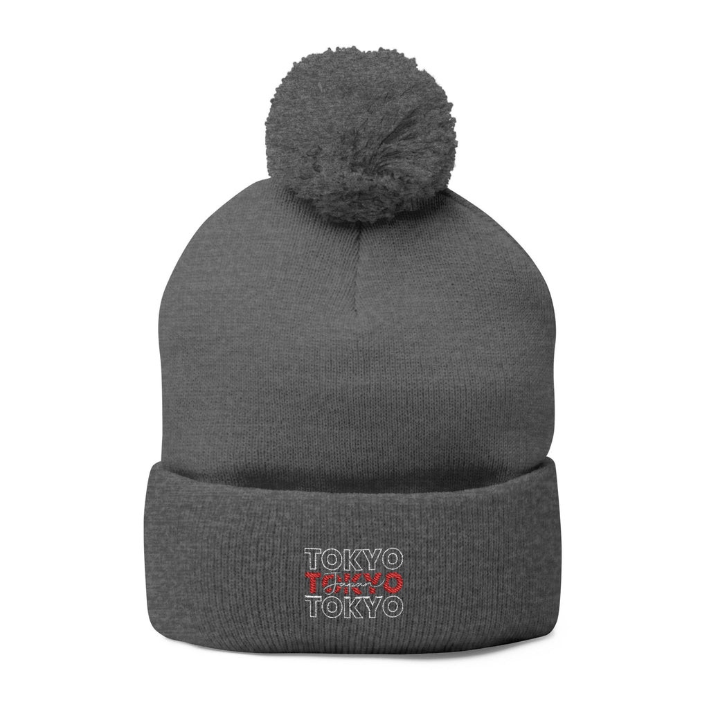 Embroidered 'Tokyo' Pom-Pom Knit Beanie – Cozy Travel & Winter Hat
