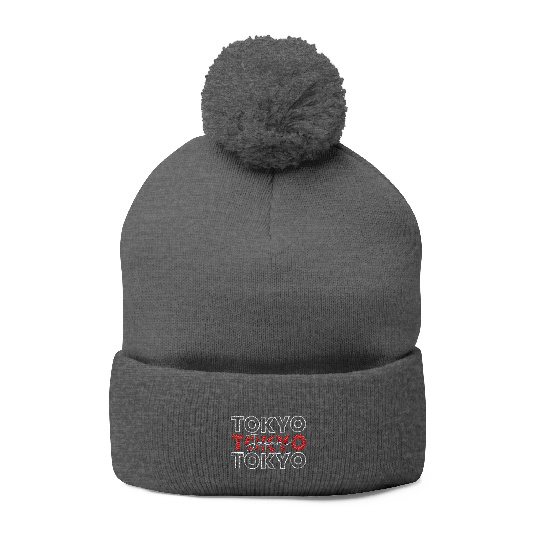Embroidered 'Tokyo' Pom-Pom Knit Beanie – Cozy Travel & Winter Hat