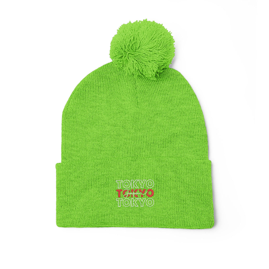 Embroidered 'Tokyo' Pom-Pom Knit Beanie – Cozy Travel & Winter Hat