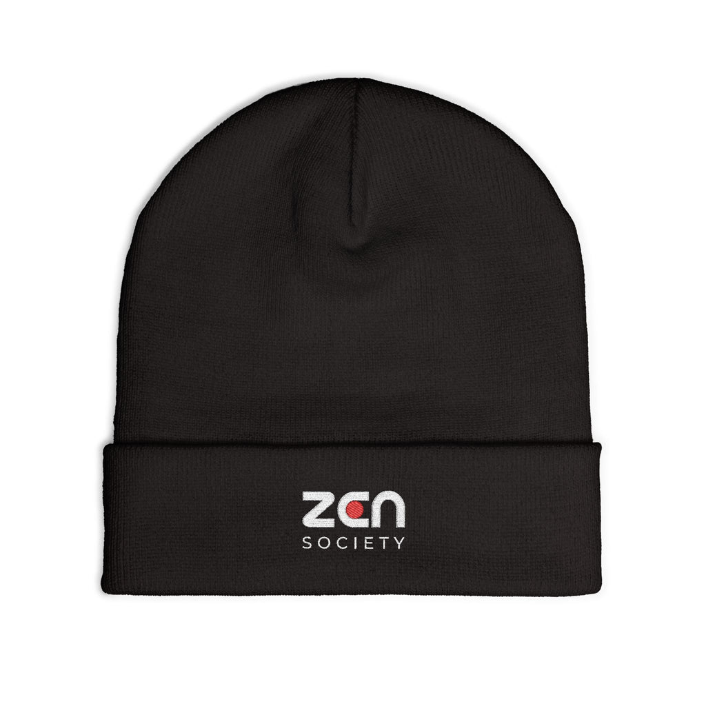 Embroidered 'zan society' Knit Beanie — Cozy Winter Logo Hat