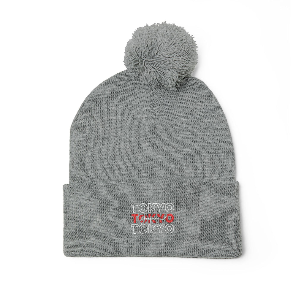 Embroidered 'Tokyo' Pom-Pom Knit Beanie – Cozy Travel & Winter Hat
