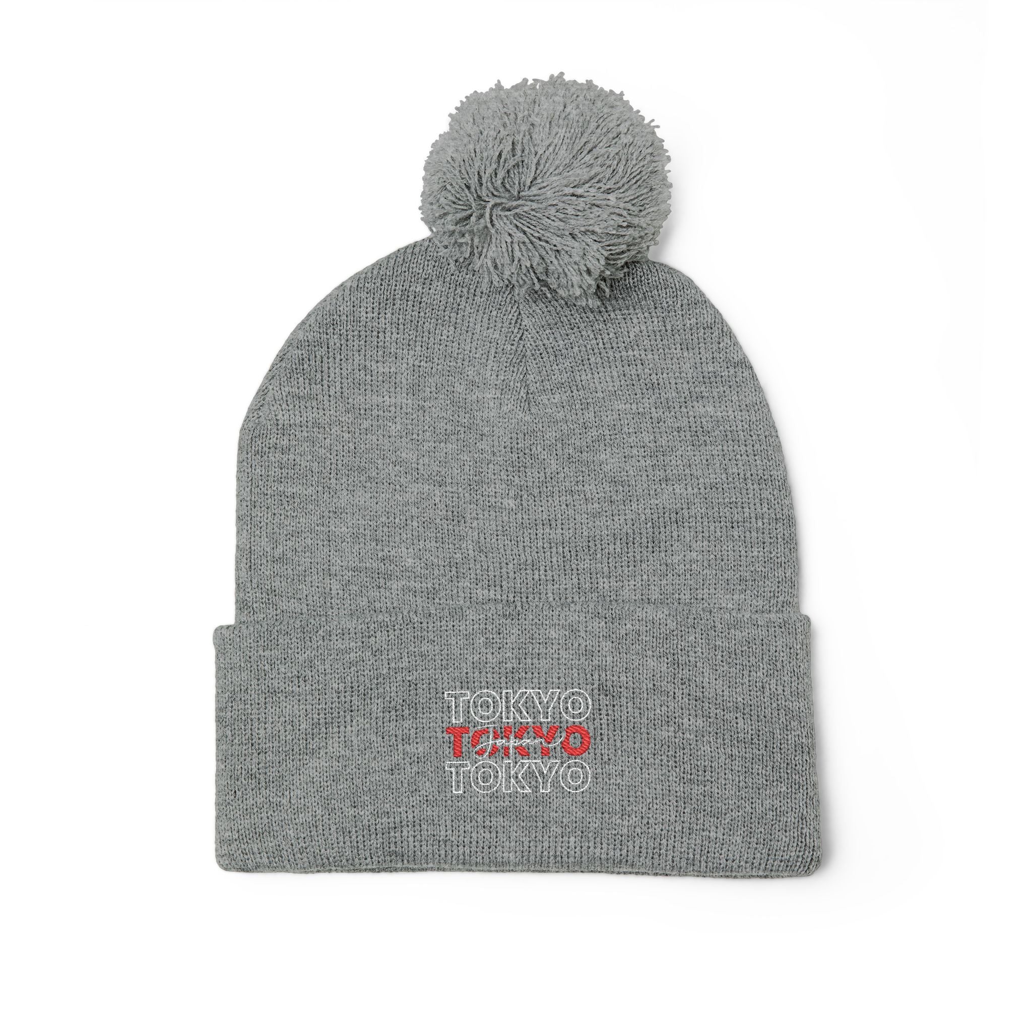 Embroidered 'Tokyo' Pom-Pom Knit Beanie – Cozy Travel & Winter Hat