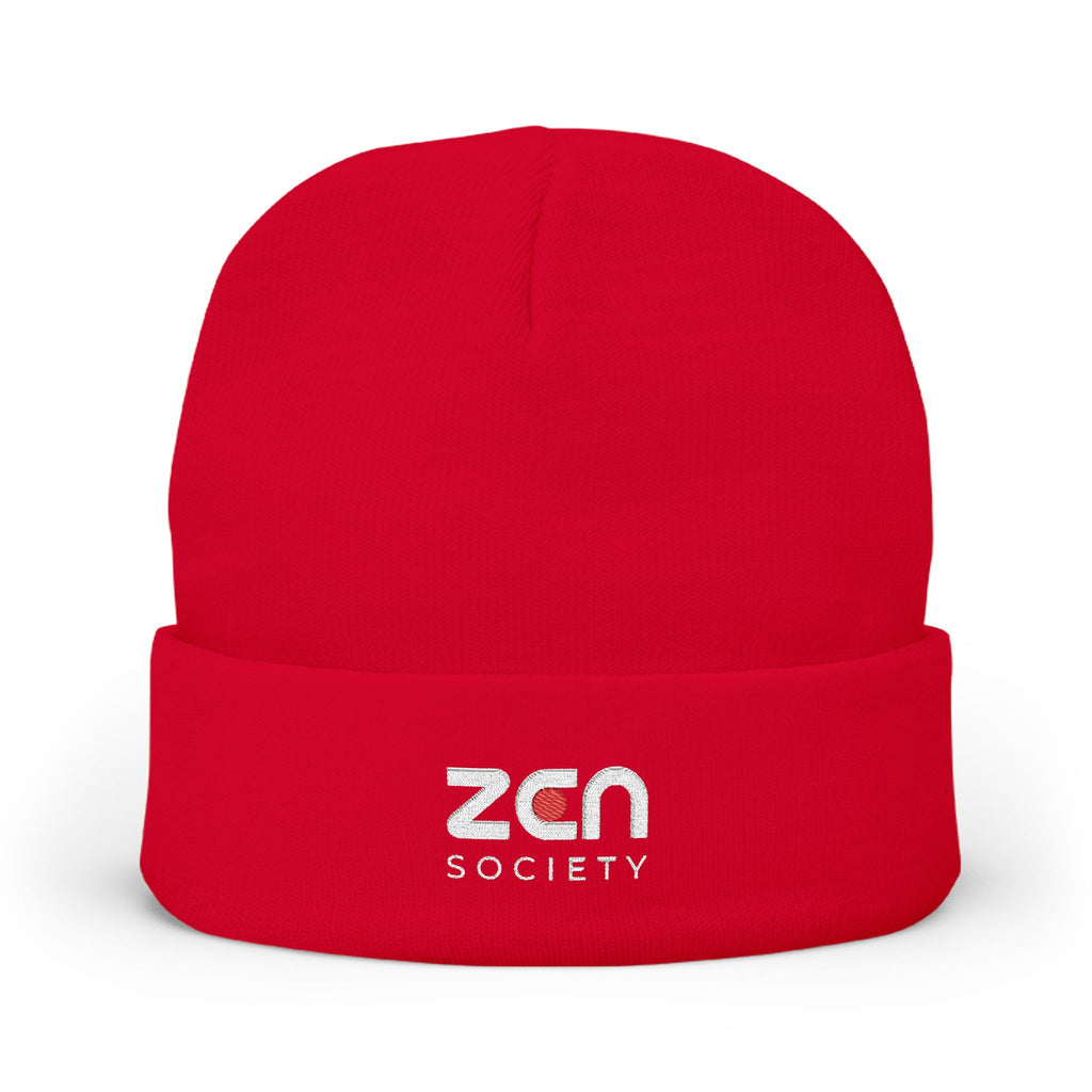Embroidered 'zan society' Knit Beanie — Cozy Winter Logo Hat