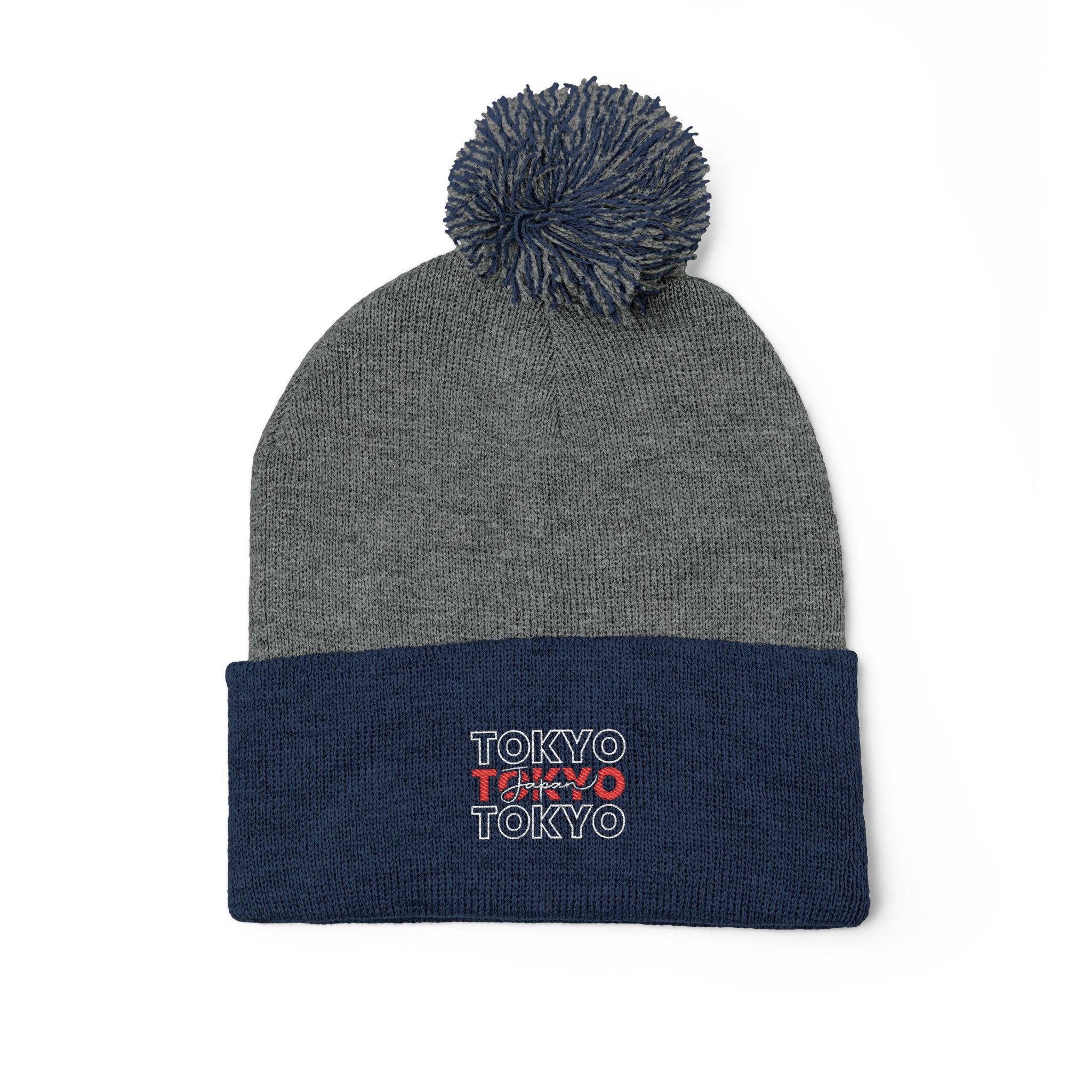 Embroidered 'Tokyo' Pom-Pom Knit Beanie – Cozy Travel & Winter Hat