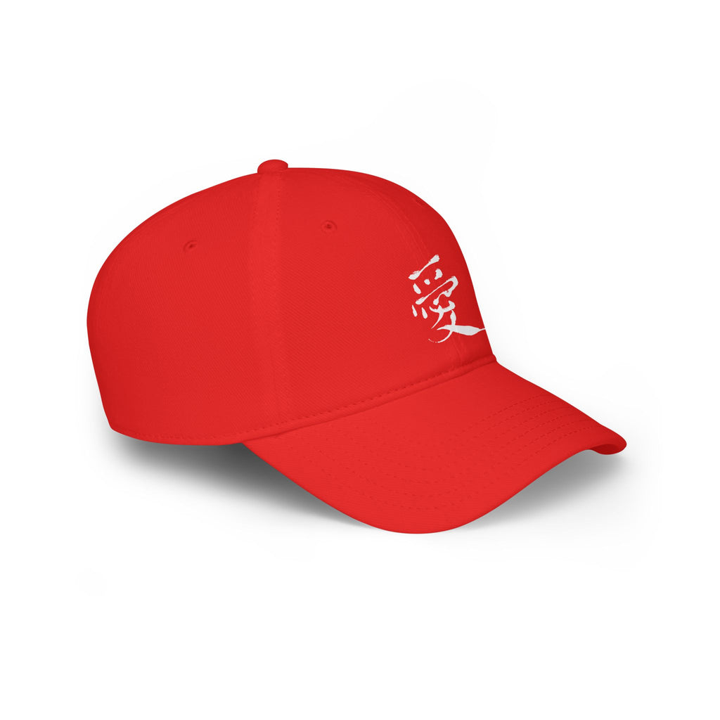 Red Low-Profile Cap with White '愛' (Love) Kanji — Casual Asian-Inspired Baseball Hat