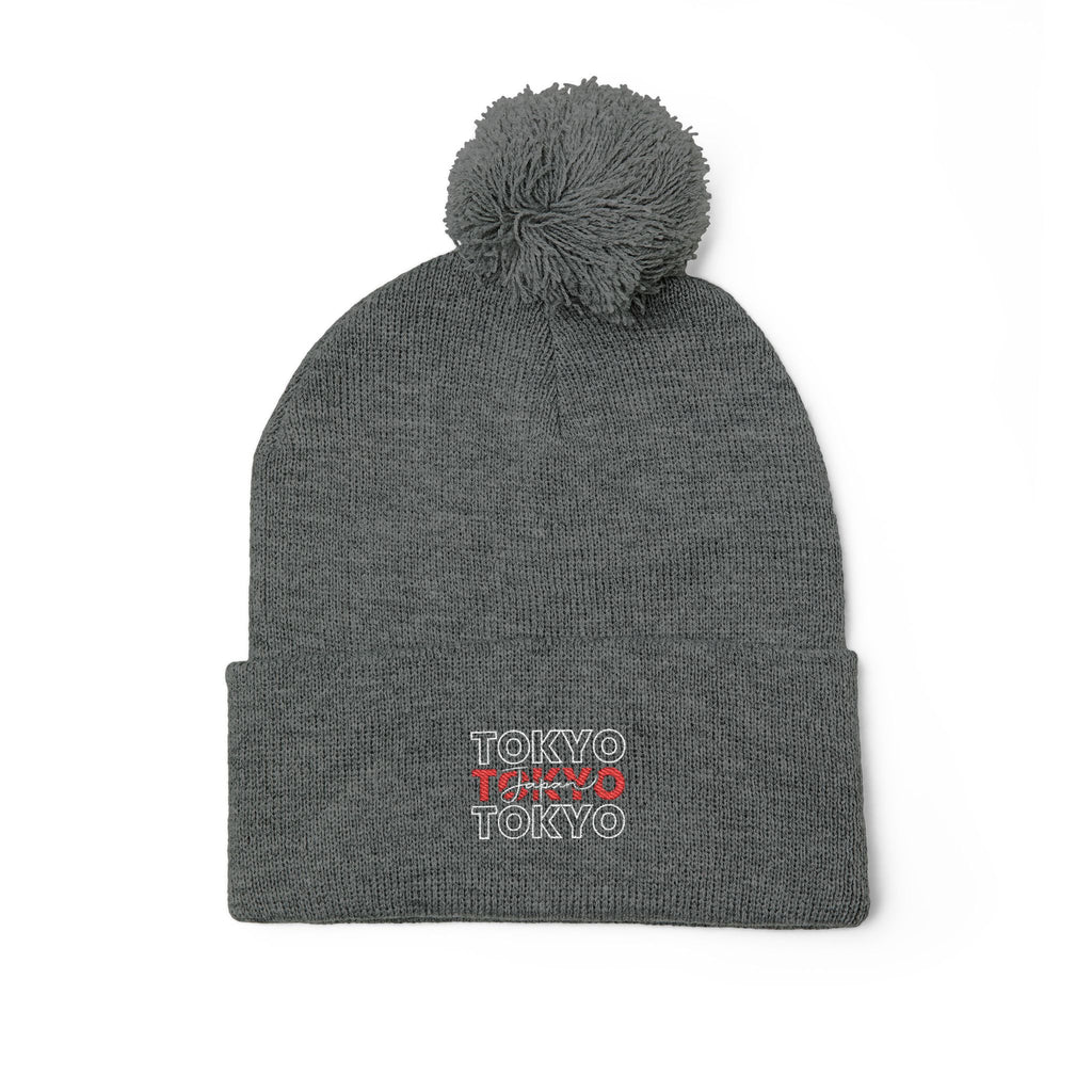 Embroidered 'Tokyo' Pom-Pom Knit Beanie – Cozy Travel & Winter Hat