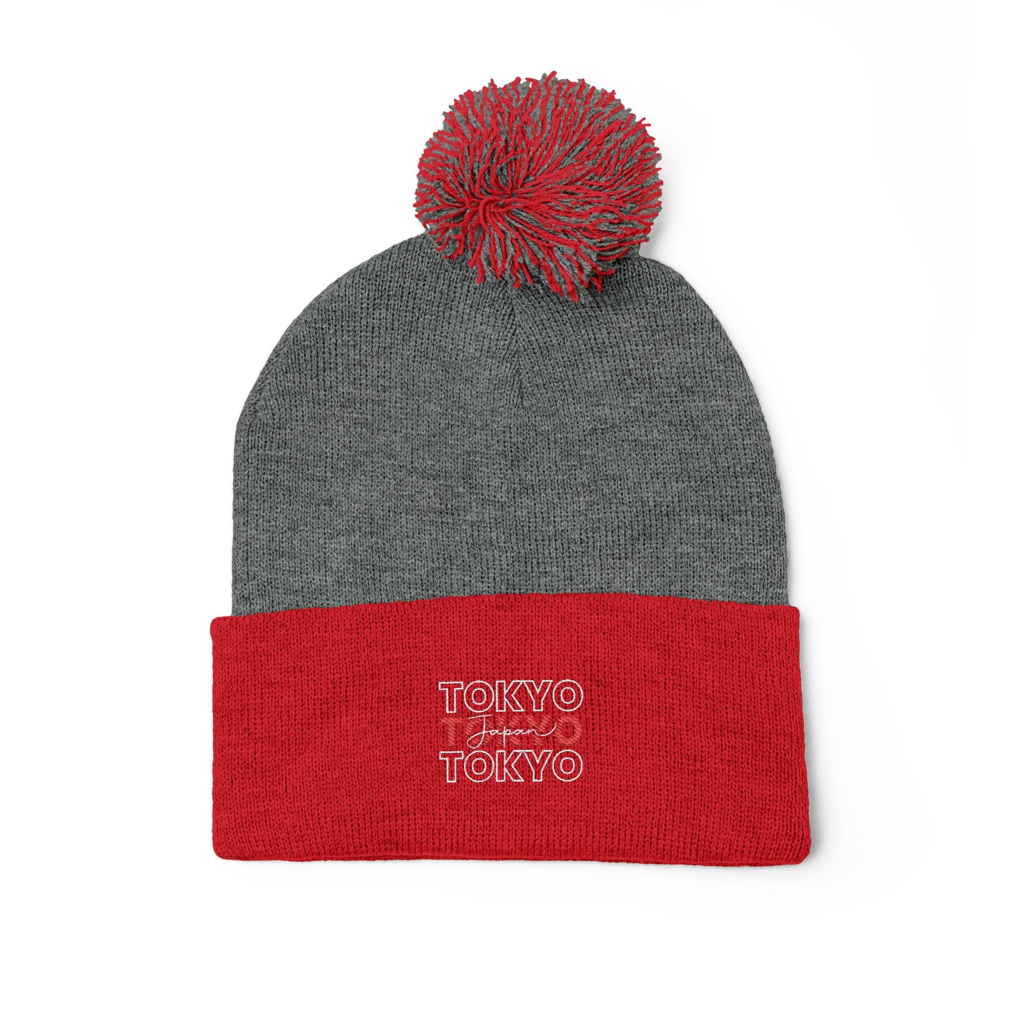 Embroidered 'Tokyo' Pom-Pom Knit Beanie – Cozy Travel & Winter Hat