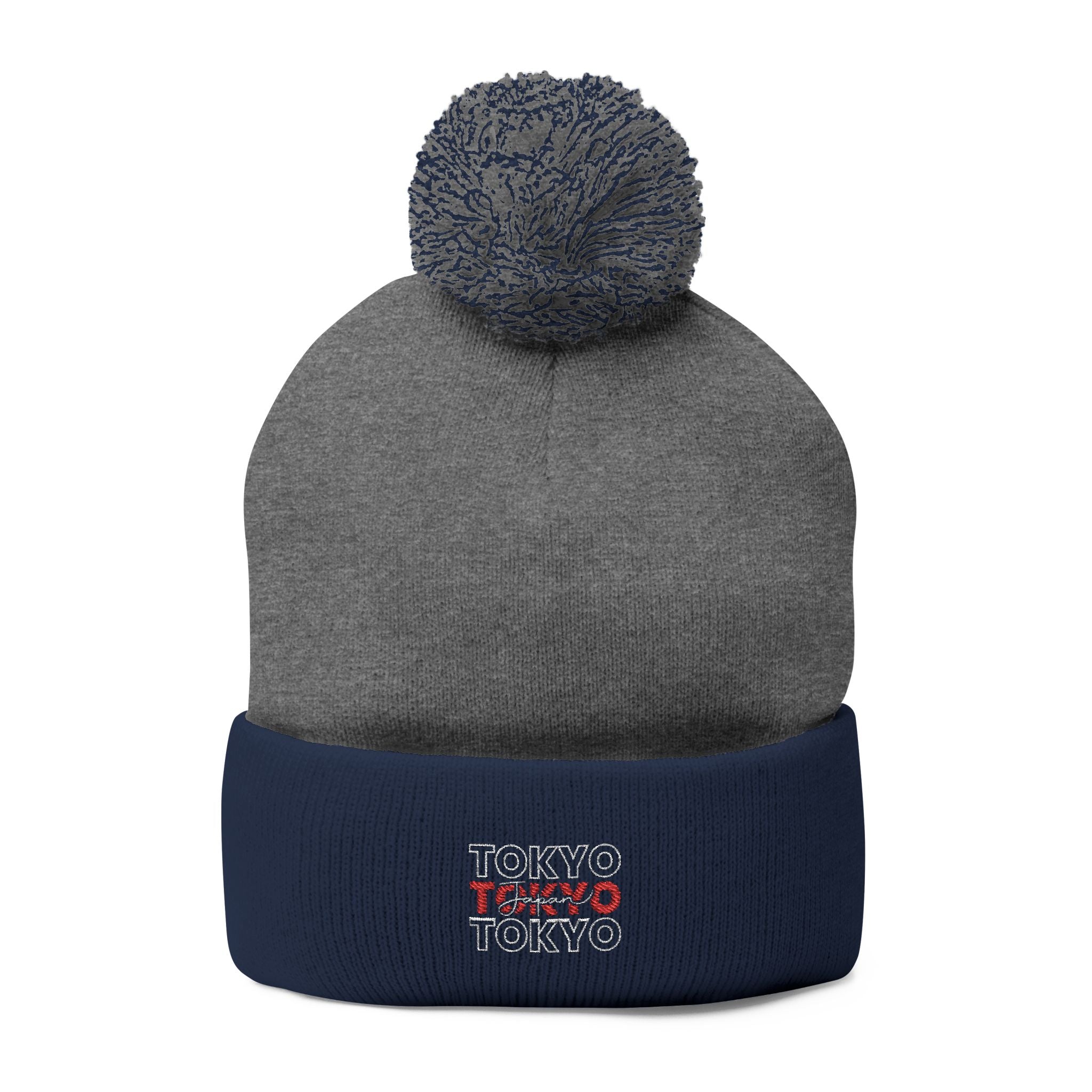 Embroidered 'Tokyo' Pom-Pom Knit Beanie – Cozy Travel & Winter Hat